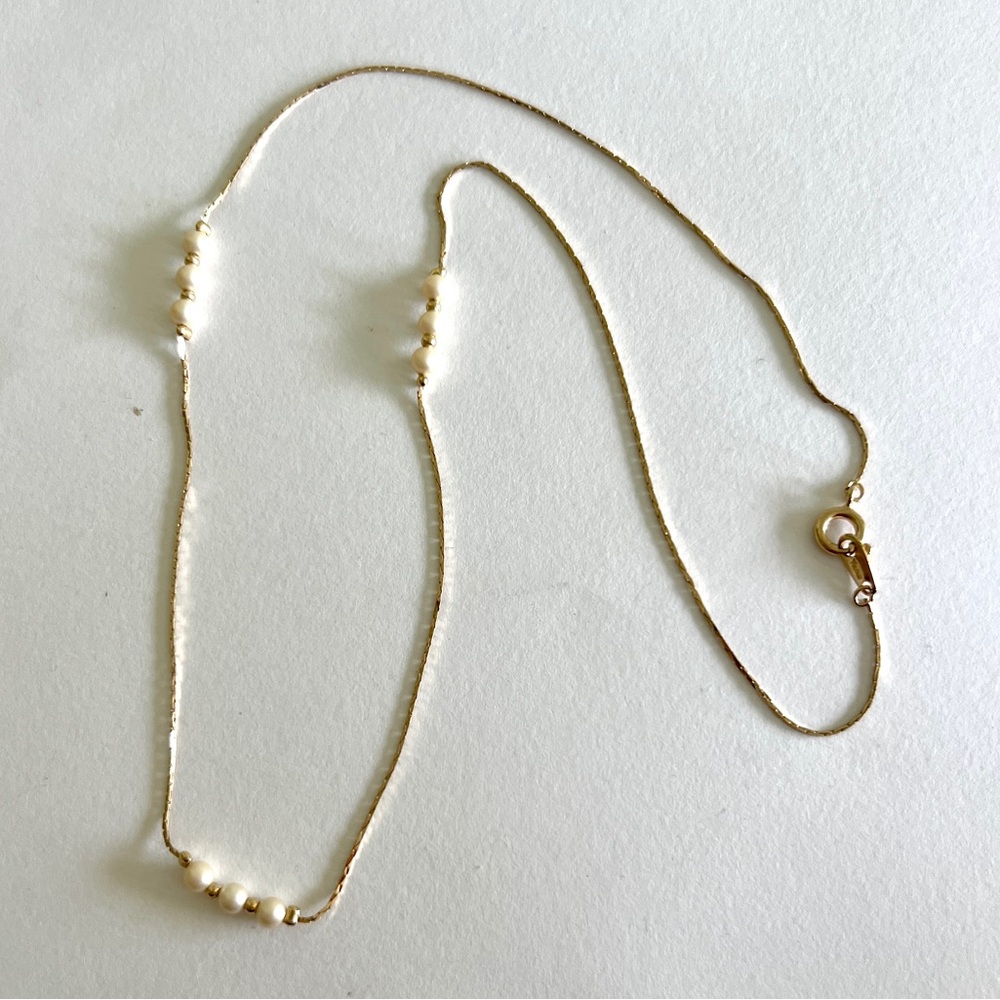 Crown Trifari Delicate 18” Necklace with Faux Pearls.